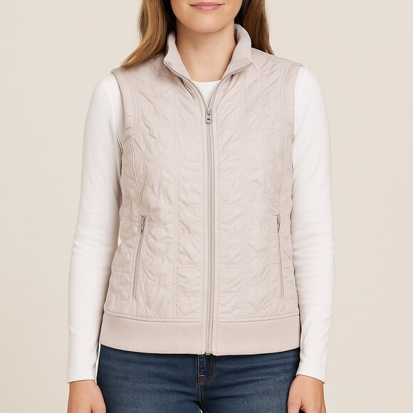 Patagonia Women’s Quilted Vest XL Beige Full Zip Fleece Lined Light Insulated - Picture 1 of 8